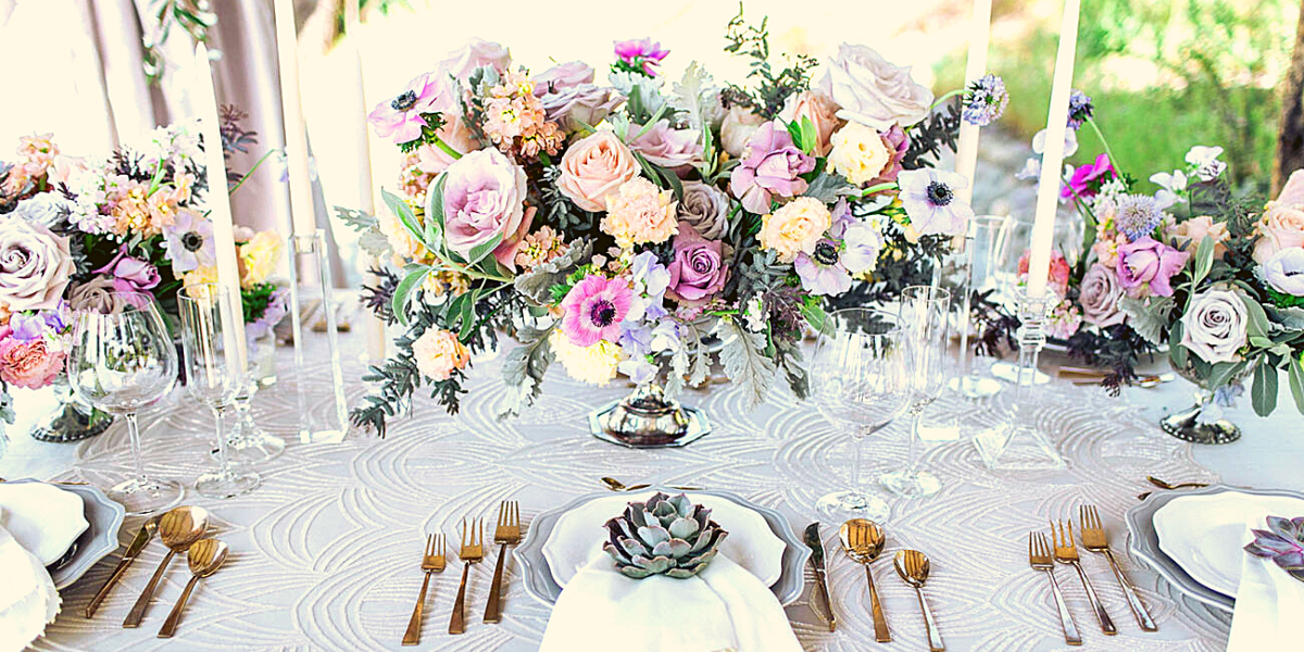 stunning wedding tablescape with lavender and lilac and succulents