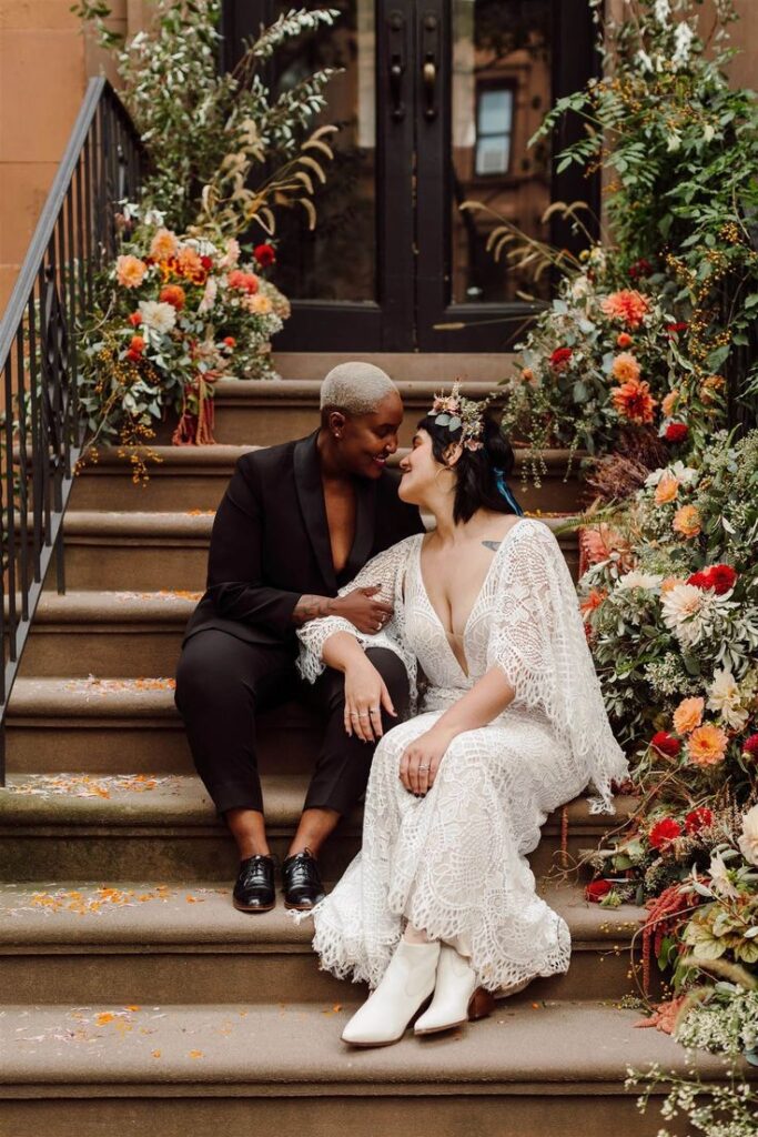 Two brides tie the knot on a brownstone stoop