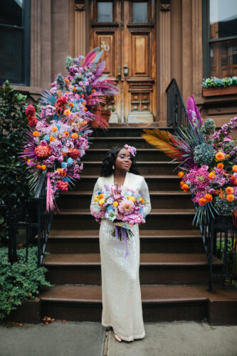 2021 stoop wedding with vibrant flowers
