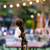 microphone in backyard at wedding reception