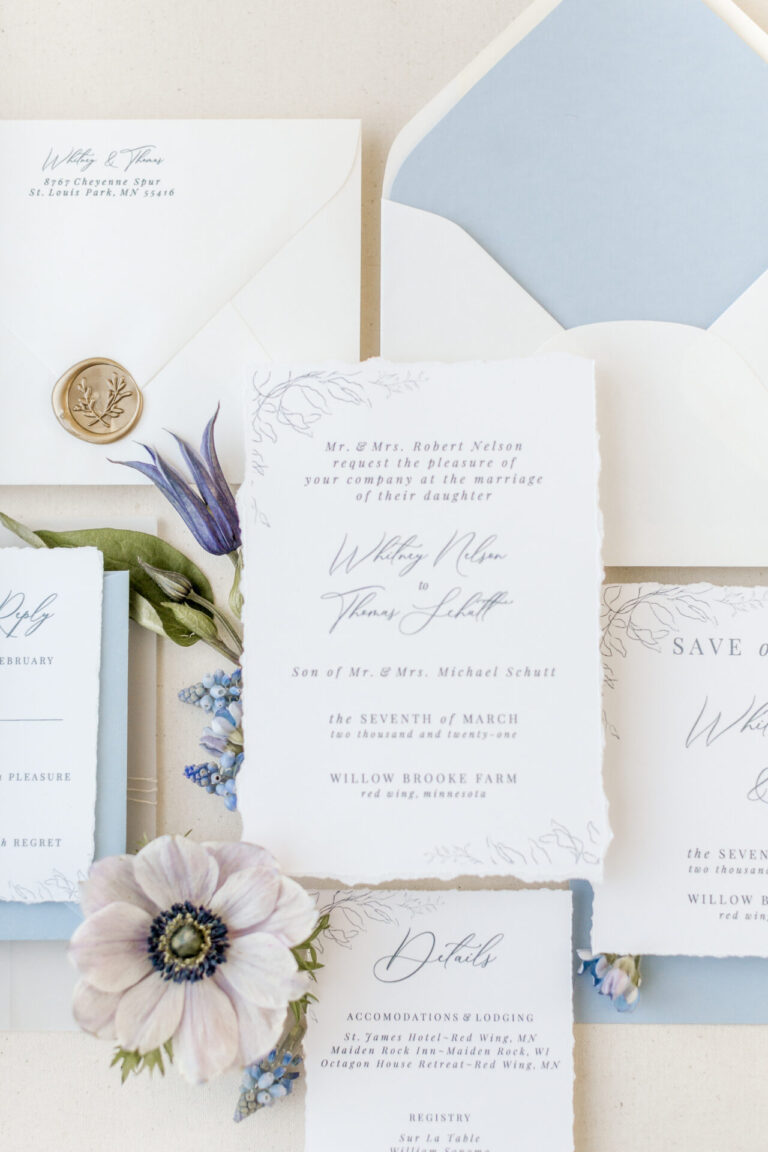 Romantic wedding invitation flatlay photo by Alexandra Robyn Photo