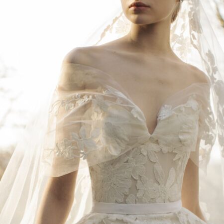 stunning off the shoulder wedding dress