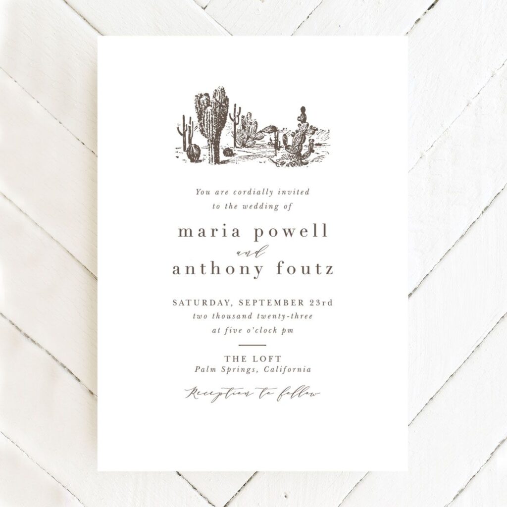 wedding invitation with desert chic theme by Basic Invite -2024 wedding invitation trend