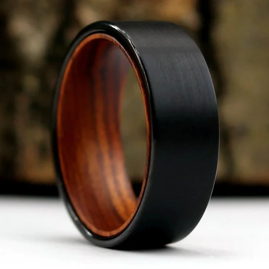 Black tungsten and Desert Ironwood mens wedding ring