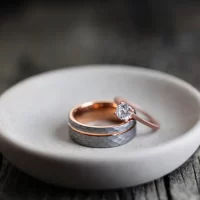 silver wedding band set with rose gold