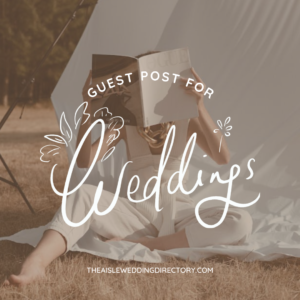 woman sitting on ground outside a white tent with magazine in front of her face for wedding guest post product cover image